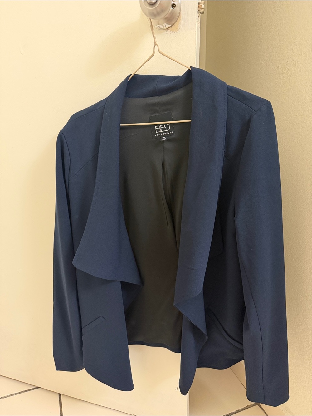 BBJ Los Angeles Navy Open Front Draped Blazer